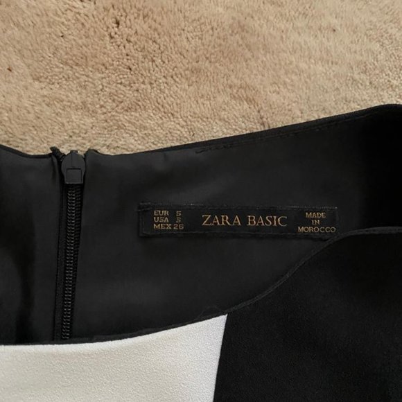 Zara women's A-Line Dress Colorblock Cap Sleeve Teal Black white - Picture 3 of 4